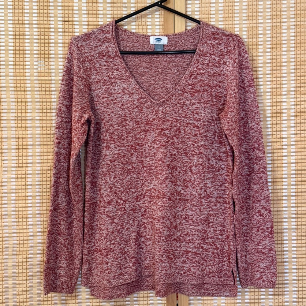 Old Navy Womens Red Marled Knit V-Neck Pullover Sweater Size M Travel